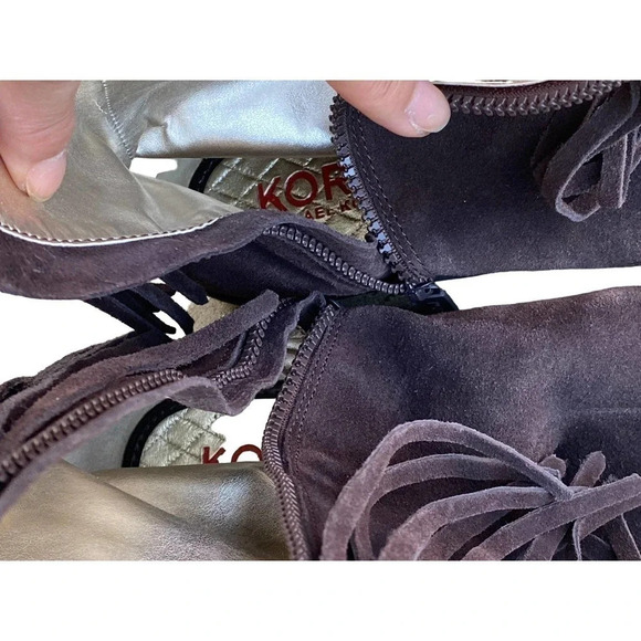 Girls Leather Michael Michael Kors Accents US 4 Brown Ankle Boots Side Boho Fall - Picture 11 of 12